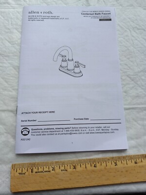 ALLEN + ROTH CENTERSET FAUCET BOOK PARTS LIST MOD 67130W 602707 6001 ...