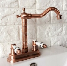 Antique Red Copper Swivel 4" Centerset 2 Hole Bathroom Sink Faucet Mixer Tap