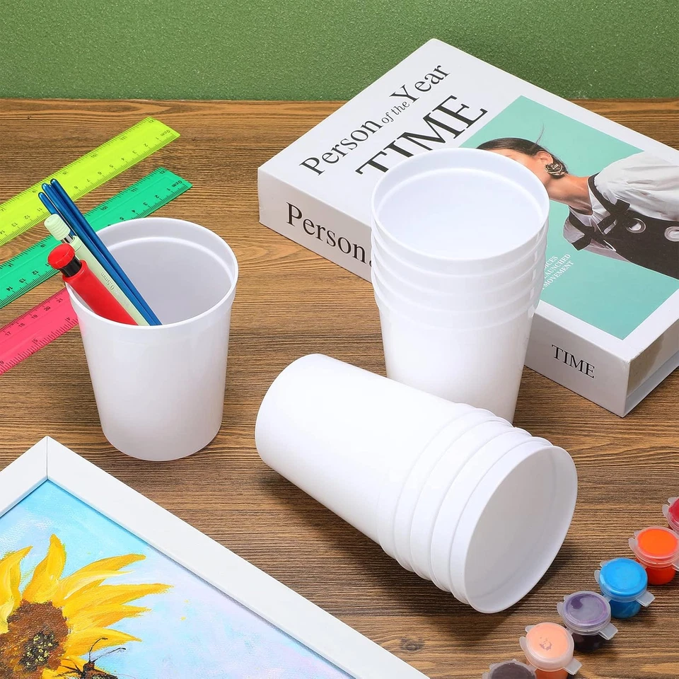 12 Pack 16Oz Stadium Cups Reusable Plastic Cups Blank Drink Tumblers for Parties - Image 4 of 4