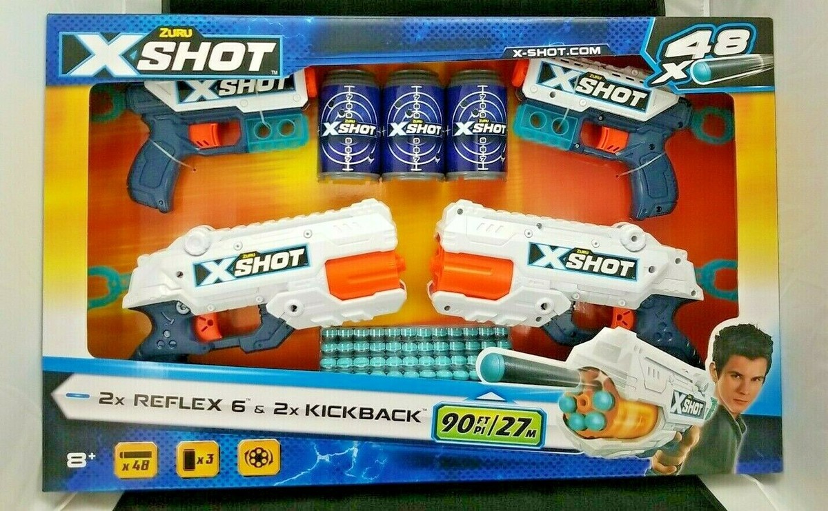 Zuru X-Shot 4 Gun Bundle - 2x Reflex 6 & 2x Kickback with 48 Foam