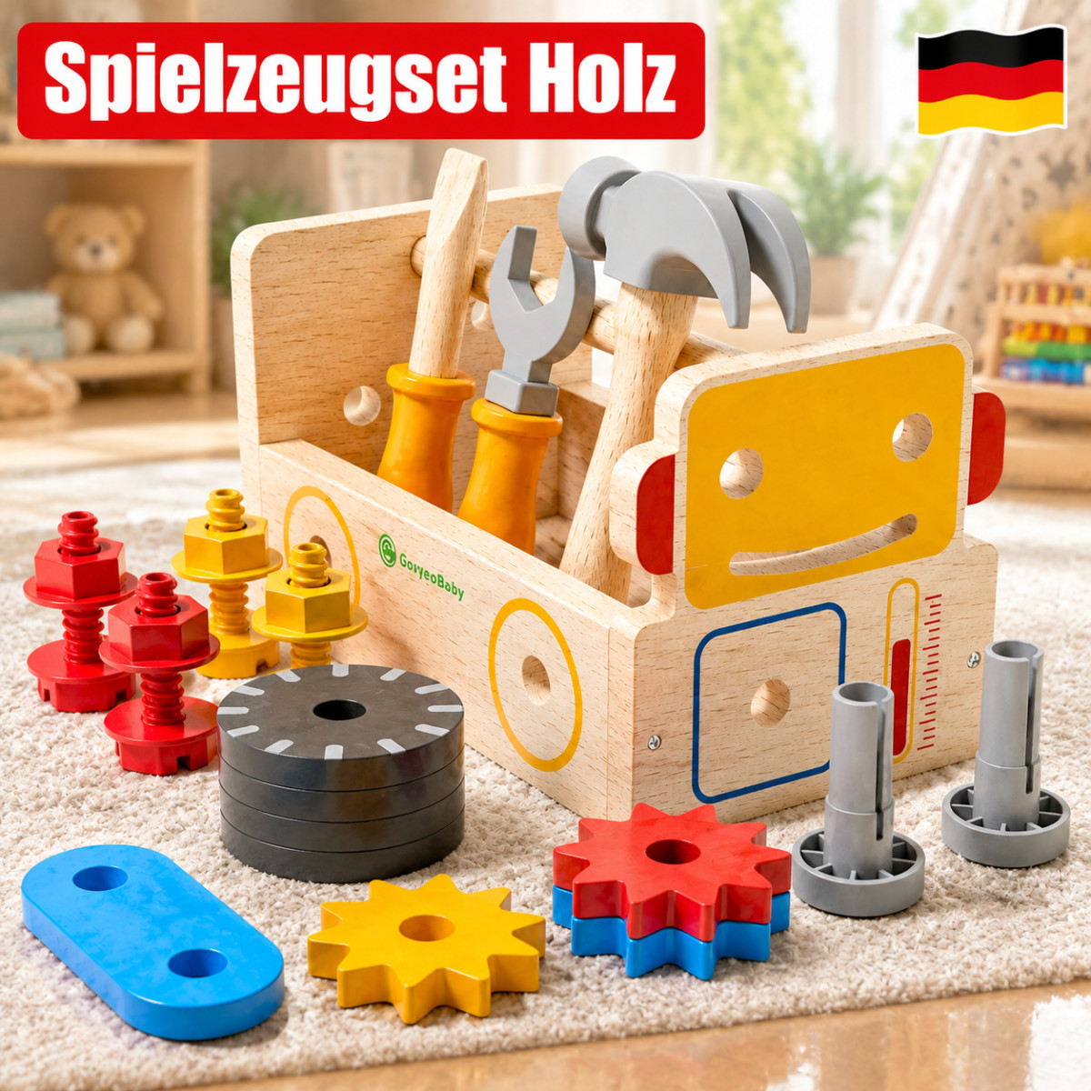 Holz Spielzeugset Handwerkszeug Pädagogische Spielzeug Rollenspiel Mädchen NEU