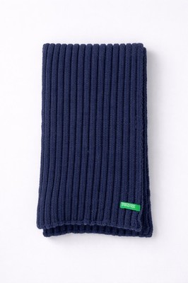 Benetton Ribbed Knit Scarf Blue Made in Italy Winter Unisex