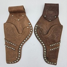 2 Vtg Tooled Leather Toy Gun Holsters NO BELT