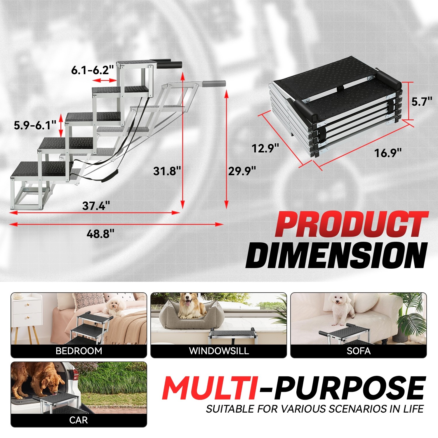 5-Step Foldable Pet Dog Ramp Ladder Step Stairs for SUV Truck Car Large Dogs