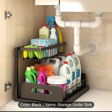 2 Tier Under Sink Organizer Pull Out Sliding Drawer Kitchen Bathroom Storage