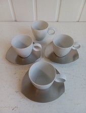 Espresso 4 White Cups and 3 Metal Saucers Thomas Rosenthal Marc Cain HB