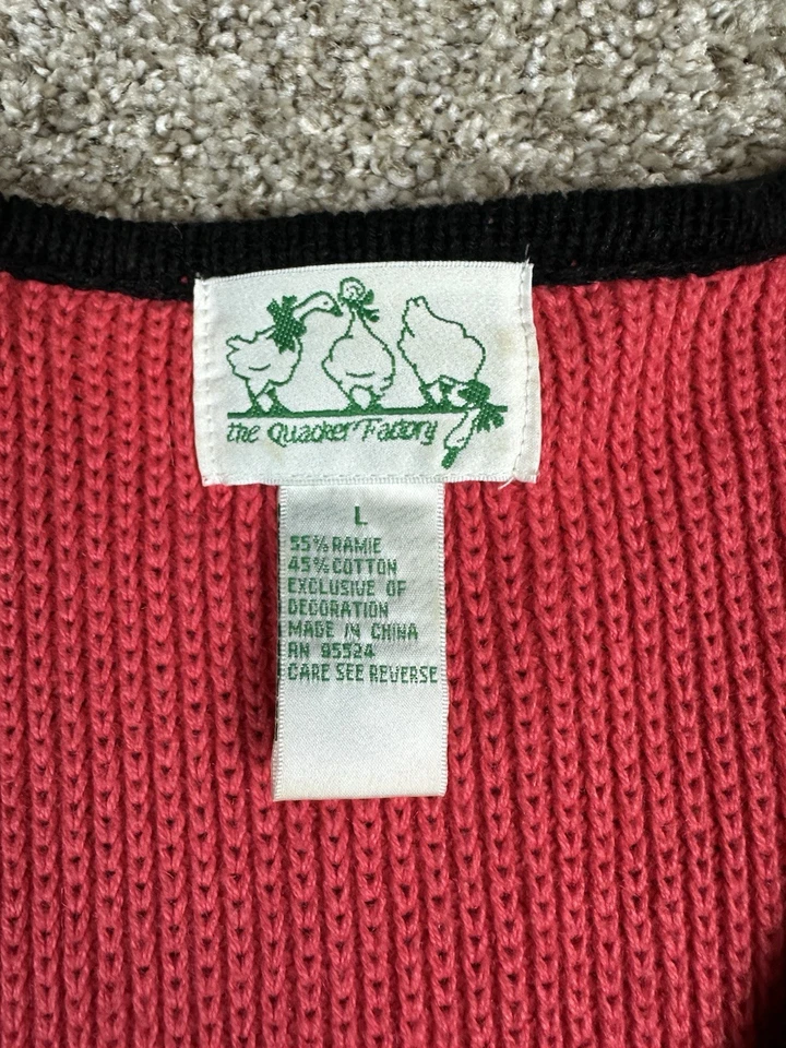 Quacker Factory Bumble Bee Flower Cottagecore Sweater Women Sz L Pink Coral EUC - Image 3 of 4