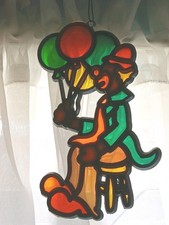 Suncatcher Clown With Balloons Stain Glass Style Vtg 5" Hobo