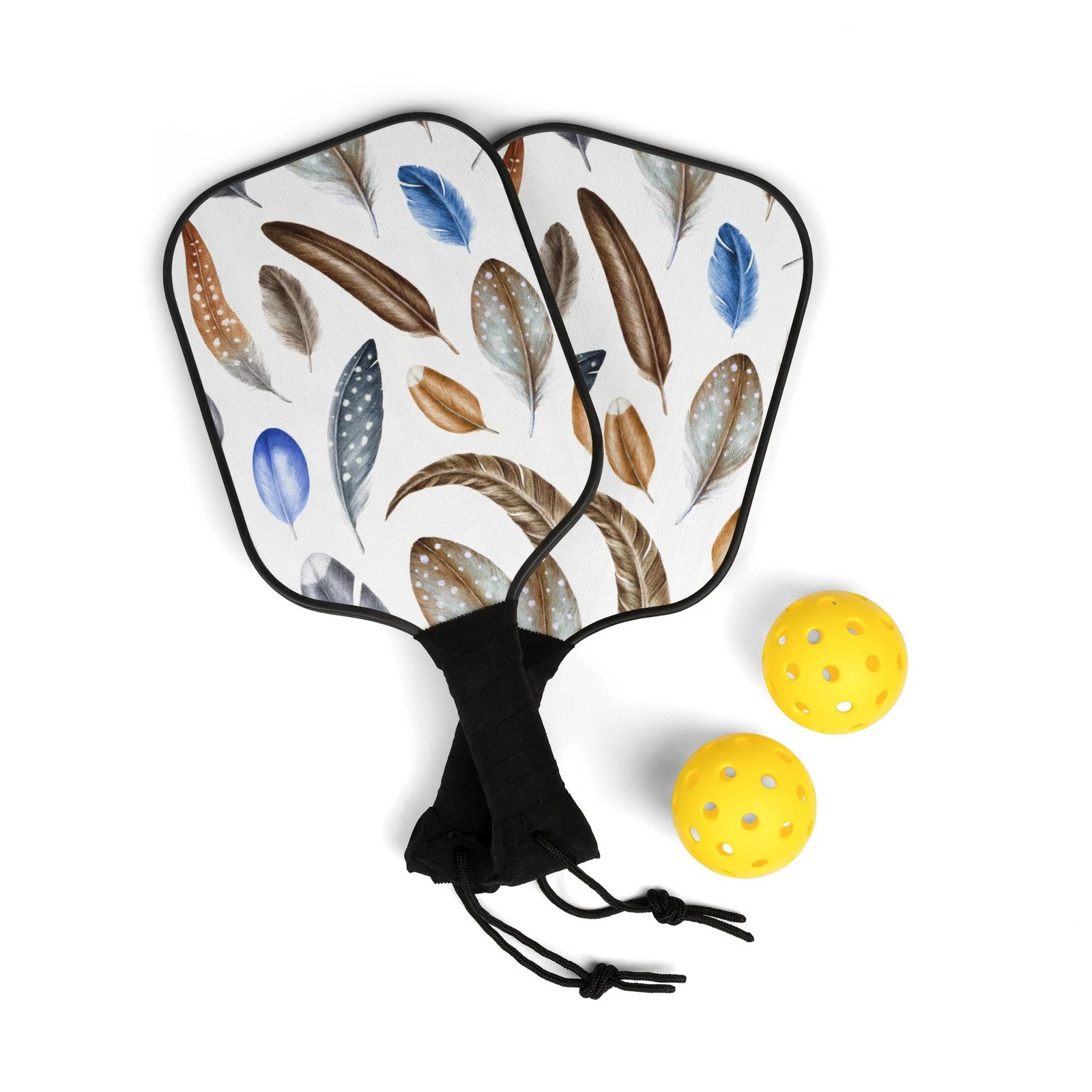 Bird Lover Pickleball Paddle Set Vibrant Feather Design Perfect Pickle Ball Gift