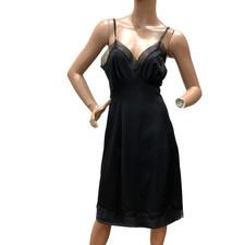 XS/S Vtg Black Van Raalte Nylon Nightgown Slip Lingerie 32 Lace OPAQUELON USA