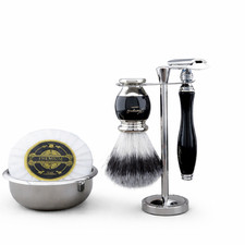 5pcs Black Shaving Kit with Synthetic Silvertip Shaving Brush  DE Safety Razor