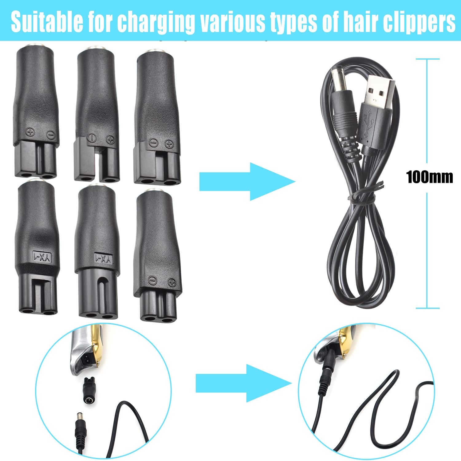 9 PCS 5V Charger USB Adapter for Hair Clippers, Beard Trimmers, Shavers, La