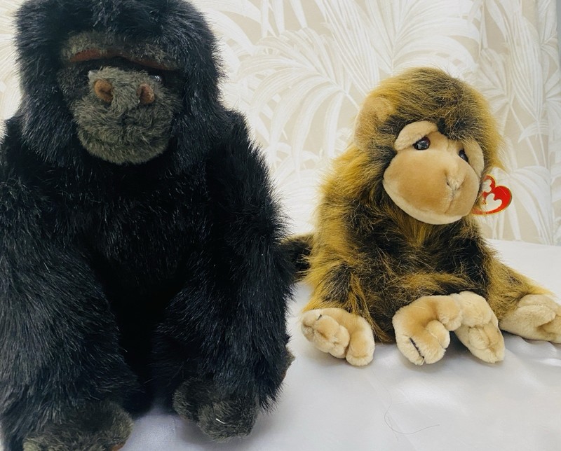 TY SET of TWO LARGE "Baby George” 10"H Black Gorilla 1995 + "Cha Cha" 1998 10"H