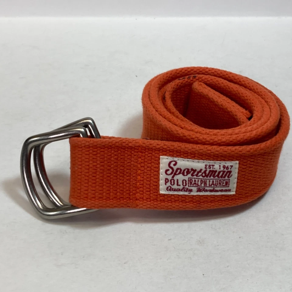 Vintage Sportsman Polo Ralph Lauren Canvas Belt 34 Medium Orange Brass Buckle - Image 2 of 4
