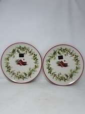 2 Ceramics Cuore 11  Winter Scene Red Home dinner plates Christmas holiday VHTF