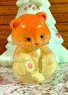 RARE**FENTON FACTORY/MOSSER PAINTED TWO TONED ORANGE & YELLOW SITTING BEAR**