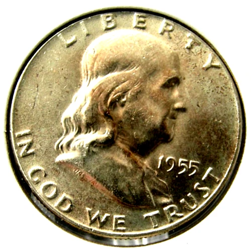 1955 SILVER FRANKLIN HALF DOLLAR 90% Silver UNC TONER OBV & REV 50c