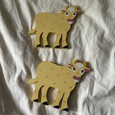 Vintage Wooden Cows Set Yellow Floral Kitchen...