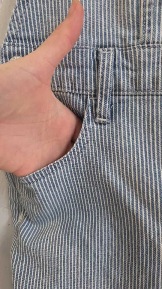 Jordache Girls Size L/G 10/12 Railroad Pinstripe Overalls Jean Stretch Vintage - Image 3 of 4