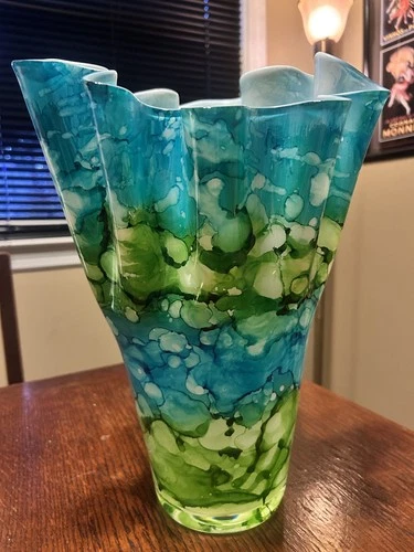 Large MCM Murano Art Glass Large Millefiori Ruffled Edge Flare Vase