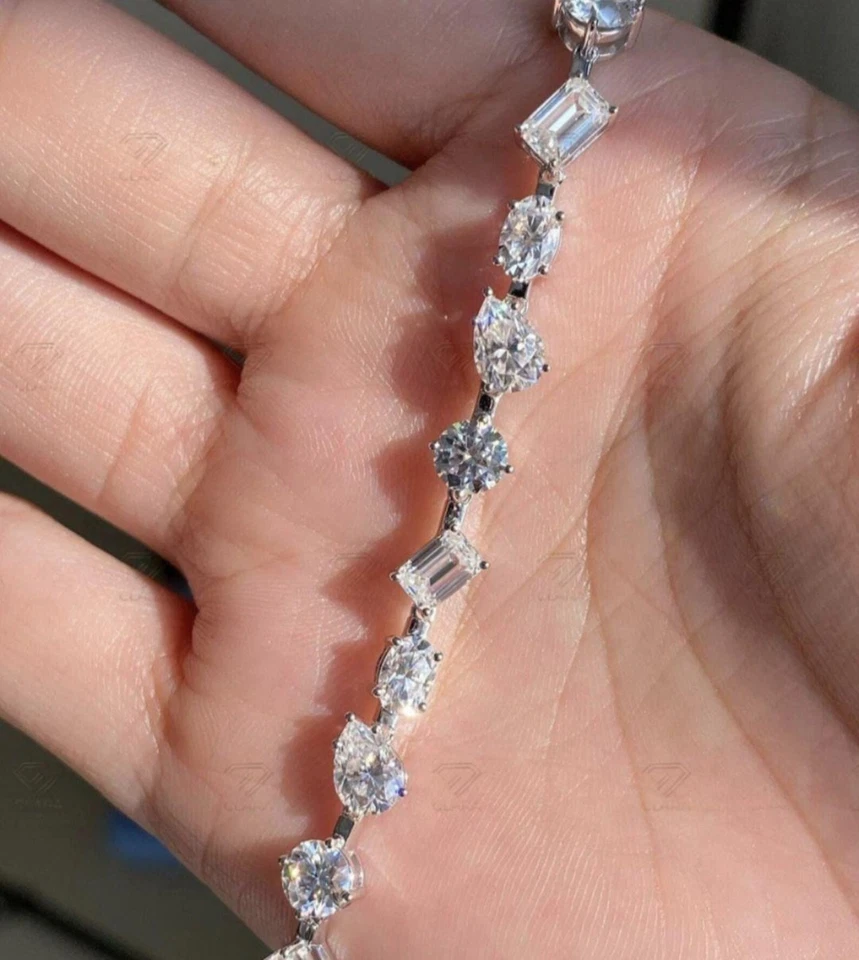 7ct Multi Lab Grown Diamond Fancy Cut Tennis Bracelet 14k White Gold Over 7.5" - Image 2 of 4