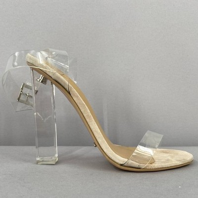 Tony Bianco Kiki Heels in Clear Vynalite & Blush Size 6.5 Ankle Strap Cinderella