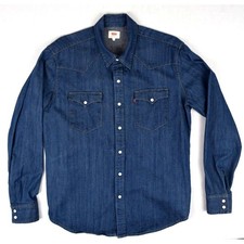 Vintage Levis Western Pearl Snap Shirt Size M/L 80s San Francisco Indigo Grunge