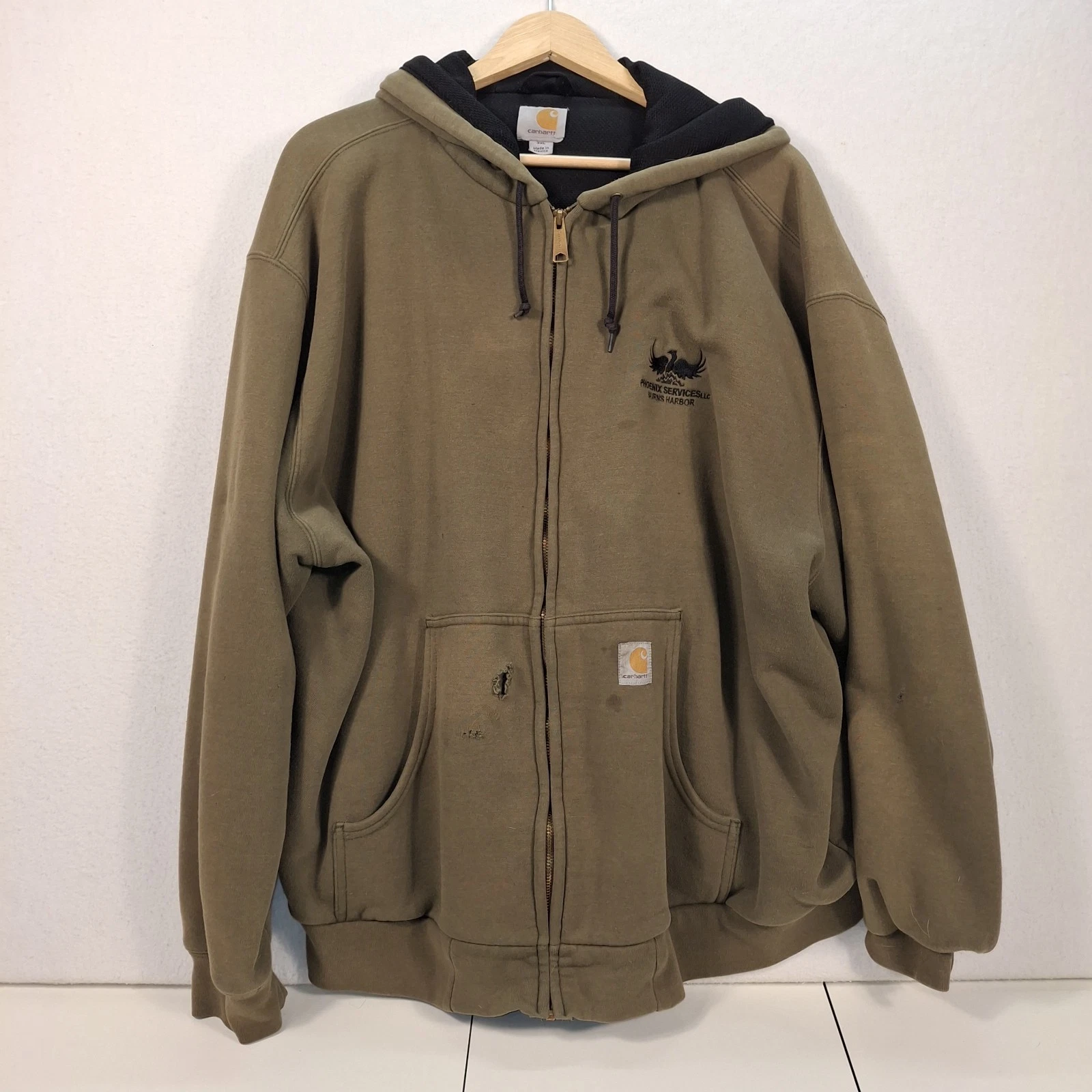 VTG CARHARTT THERMAL LINED OLIVE GREEN SWEATSHIRT JACKET Size 3XL Good Shape
