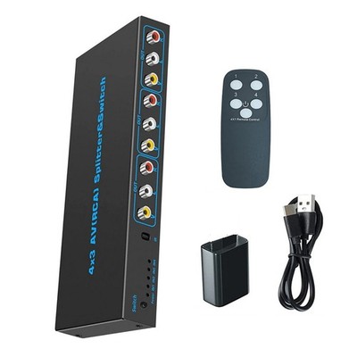 4 in 3 out AV Audio Video L/R Stereo Selector Box 4 Way RCA Switch Splitter Box