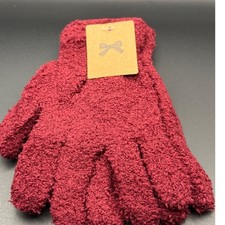 Cozy Fuzzy Gloves Burgundy Warm Winter Fleece Lined