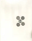 5 Washington Quarters, 1943, 1948, 1952-D, 1957-D, 1964 -D , Good,  90% Silver