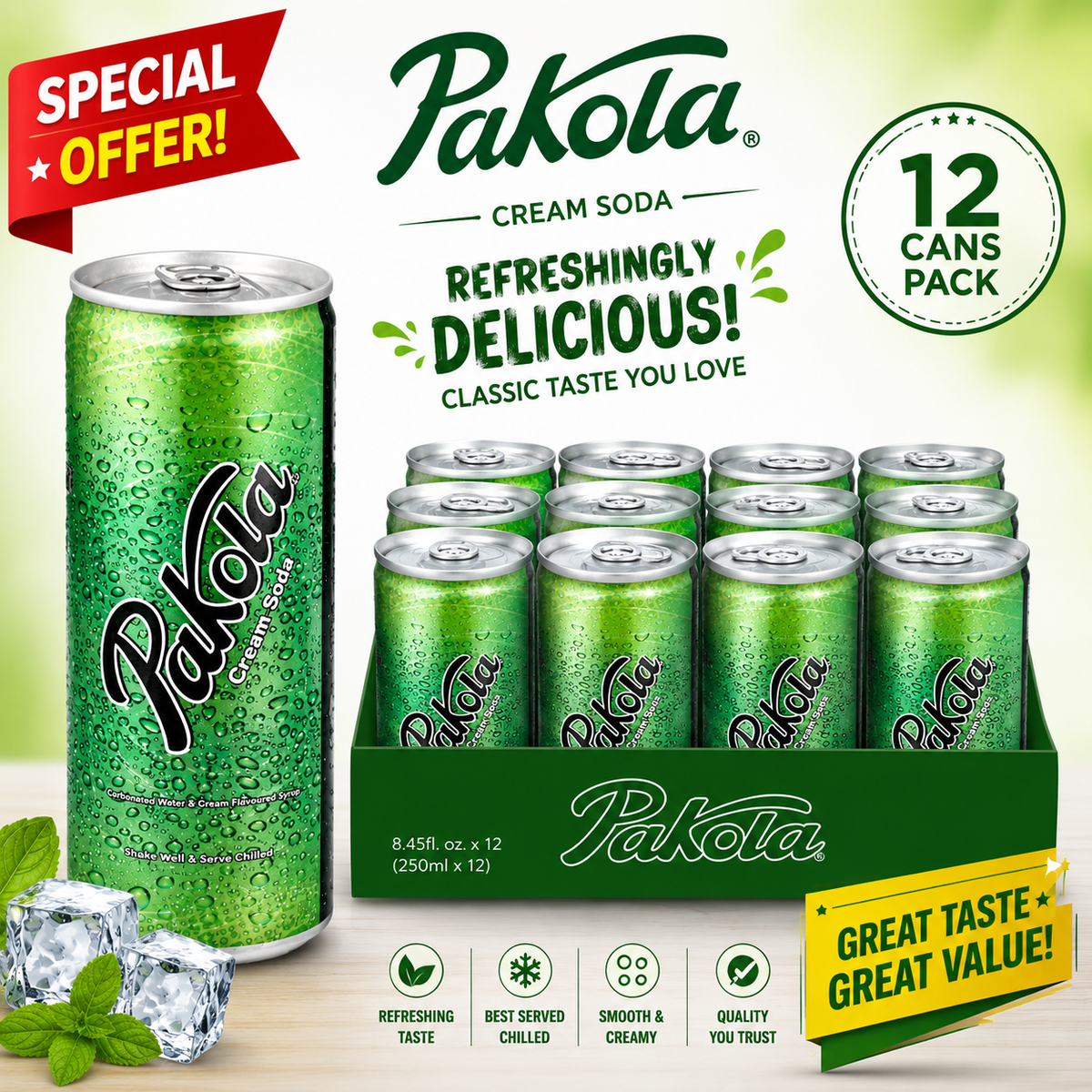 pakosan Pakola Cream Soda 12 Can Pack Pakistani Soft Drink Refreshing