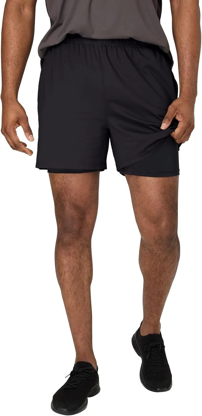 Hanes Men's Moves 2-in-1 Workout Shorts Total Support Pouch Liner Black Large