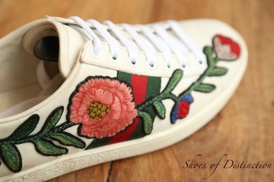 Gucci White Floral Leather Snake Skin Trainers Ladies UK 4 US 7 EU 37