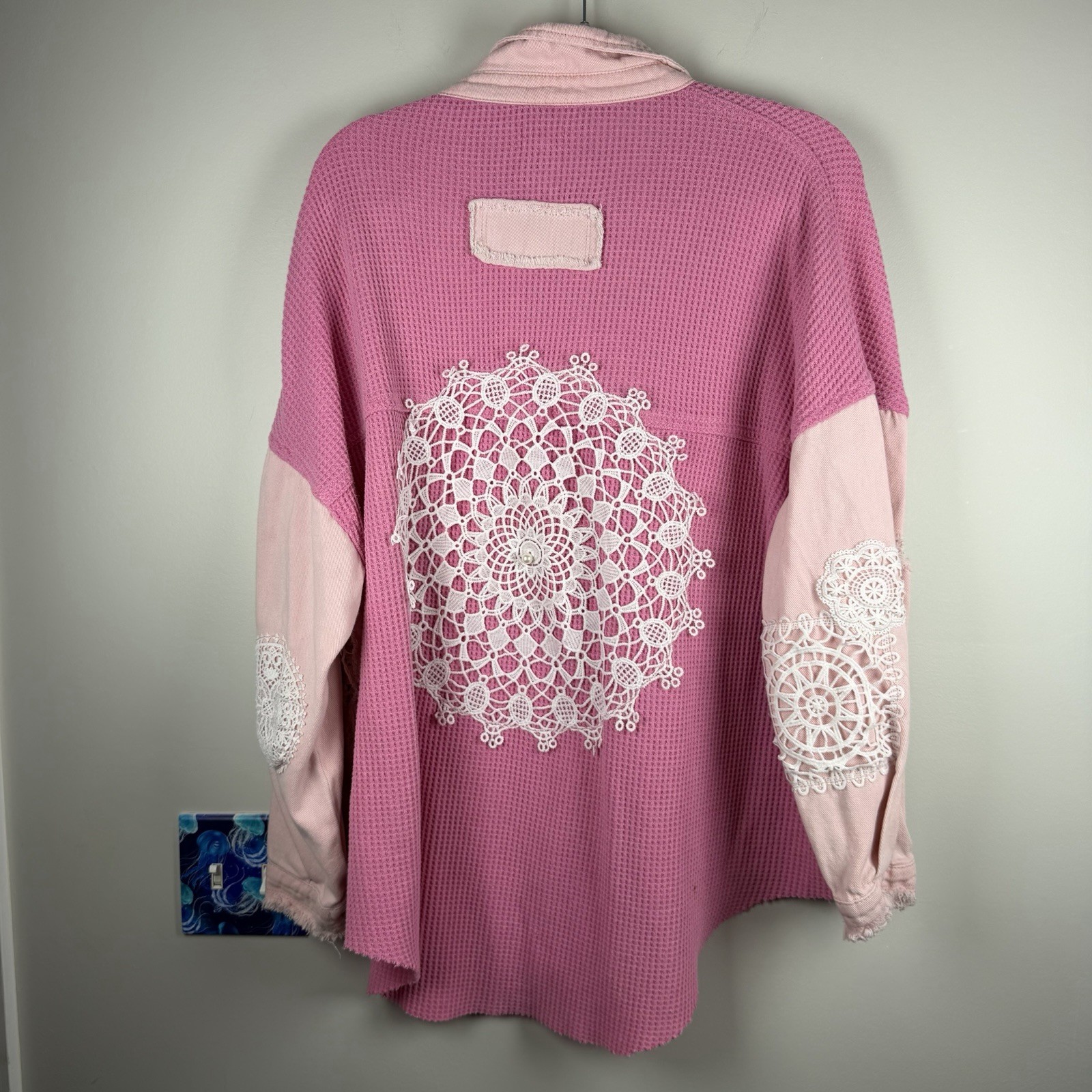 POL Pink Patchwork Distressed Shacket Grunge Croc… - image 10