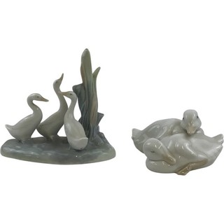 Nao Lladro Ceramic Duck Ornament Figurines Set with Natural Finish Home Decor