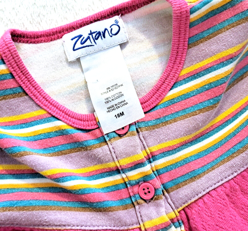 Girls ZUTANO pink boutique striped cotton knit dress 12 18 months pima purple - Picture 3 of 3