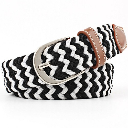 Mens WomensGirls Casual Webbing Canvas Belt Leather Trim Woven Braided Belt UK- - Picture 12 of 30