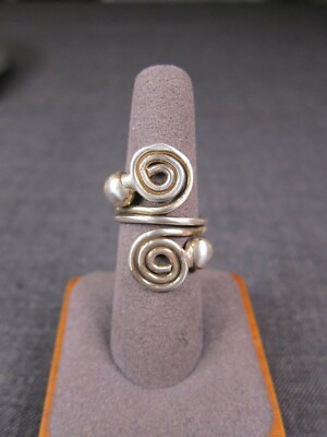 Schöner großer wirbelnder Sterling Silber Cocktail Ring schwerer Draht Wickel Gr. 7