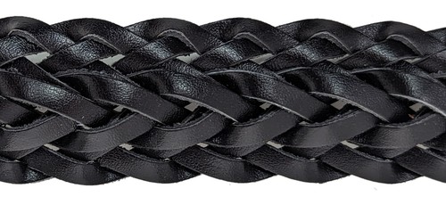 BLACK LEATHER BASKET WEAVE WOVEN BELT with BELT BUCKLE - Picture 3 of 3