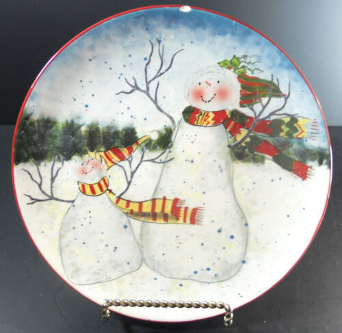 Assiette à salade Susan Winget certifiée International Enchanted Snowman 2 bonhommes de neige  - Photo 1/12