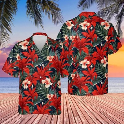 Red Tropical Flowers 3D HAWAII SHIRT Mother Day Gift All Over Print Best Price