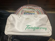 Vintage Tanqueray Gin White Leather Flight Airline Carry Bag Promotional