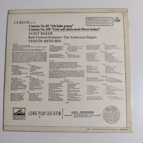 Janet Baker - Cantata Nos. 82 & 169 LP UK 1967 EX/EX ASD 2302 Vocals - Imagen 3 de 4