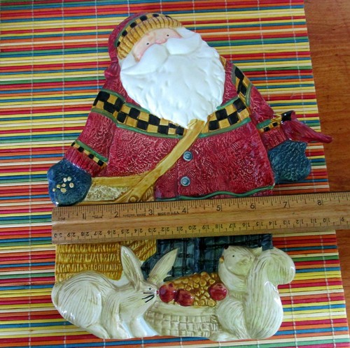 Rustic Santa Christmas Canape Dish Rabbit Squirrel Cardinal 1998 Debbie Mumm - Picture 3 of 4