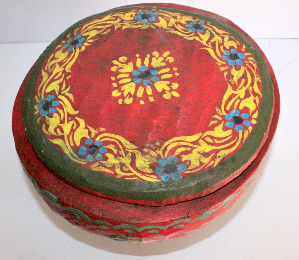 Figura de colección hecha en madera del rey reina indio pintura arte popular tribal cuenco olla Foto 4 de 4