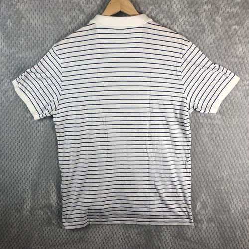 NAUTICA Mercerized Pima Polo Shirt Short Sleeve Striped White Blue Medium M - Picture 7 of 9