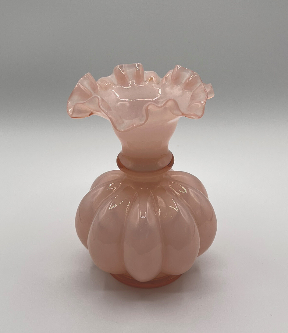 Vintage Fenton Rose Overlay Pink Melon Vase | eBay