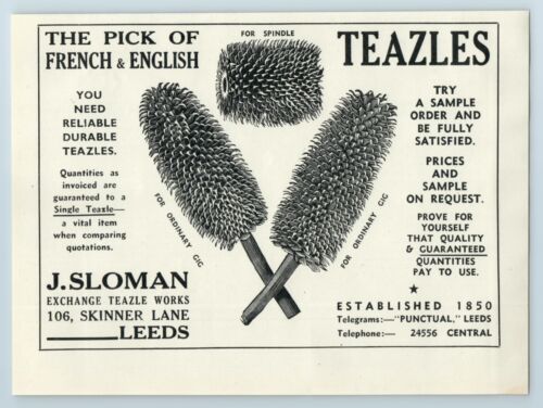 1930s Paper Advert, J. Sloman, Leeds, Teazle Manufacturer, Textile Industry - Picture 1 of 1