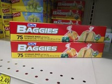 HEFTY BAGGIES 2 LOT Food Storage Gallon Size Bags 75 Count  Twist off Ties
